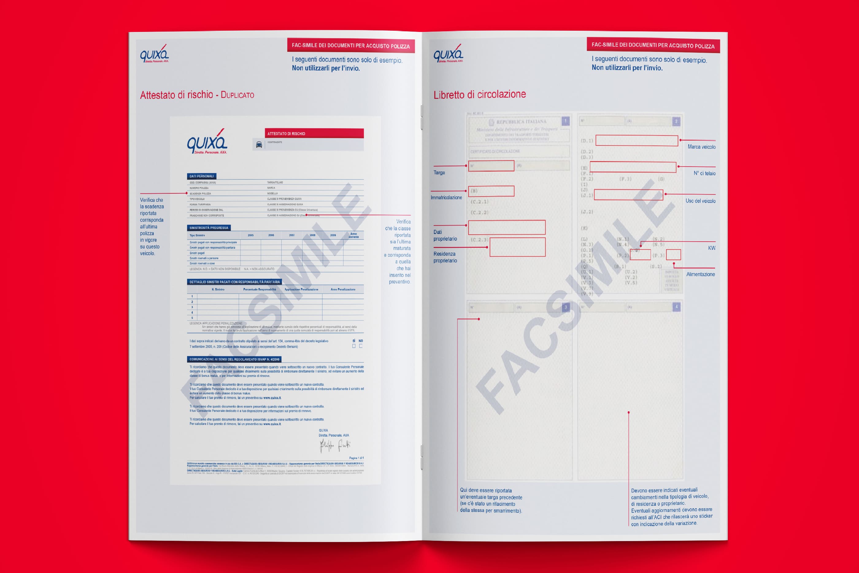 interno facsimile documenti polizza quixa